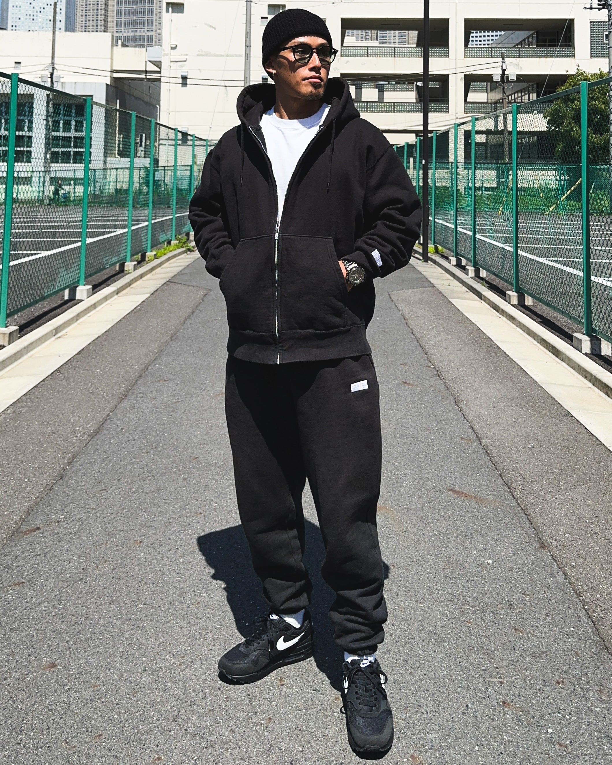 Box-Type2 One Point HW Sweat Zip Hoodie & Pants Setup - Black
