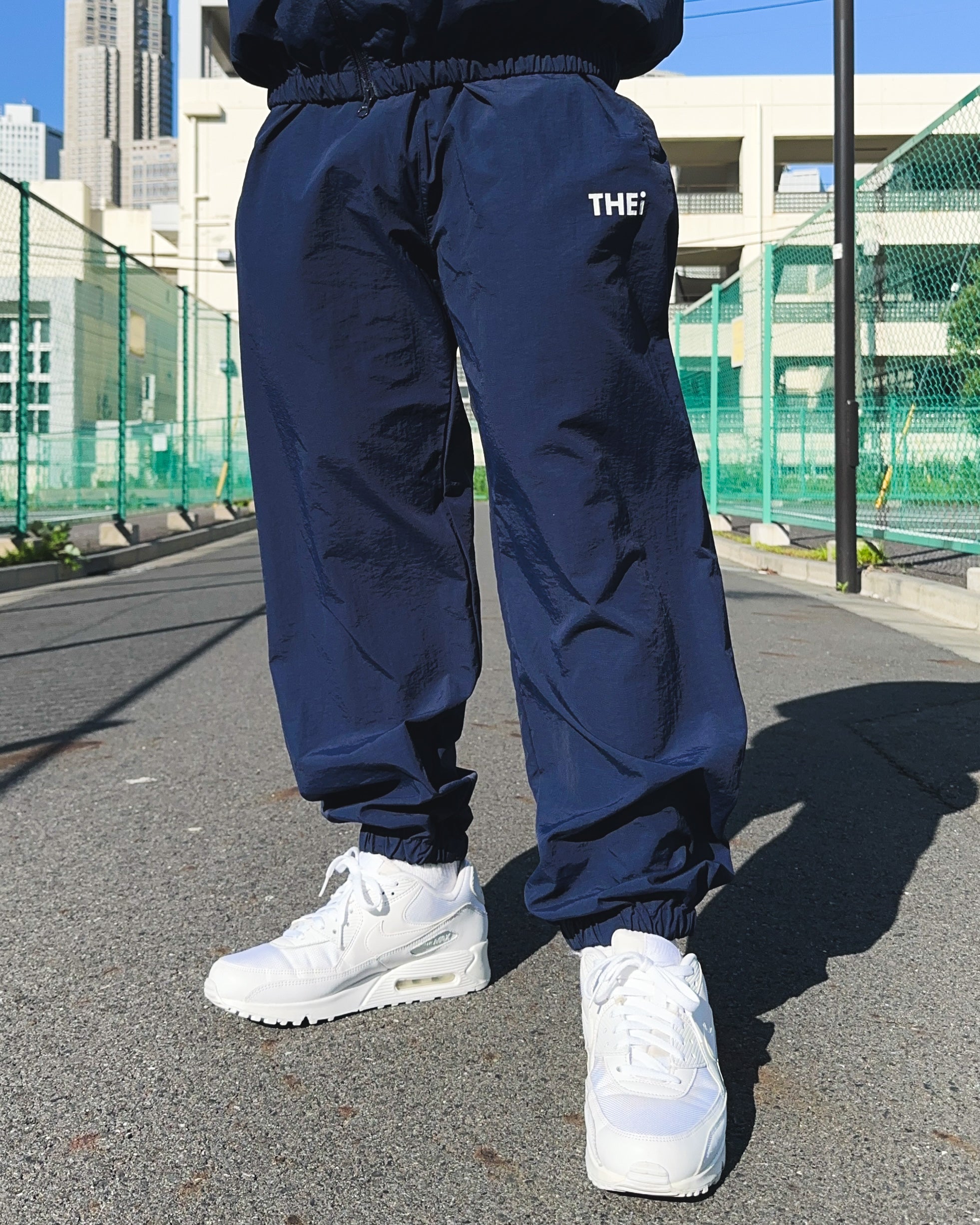 Basic One Point Nylon Track Pants - Navy