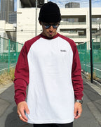 Basic One Point Raglan L/S Tee - White / Burgundy