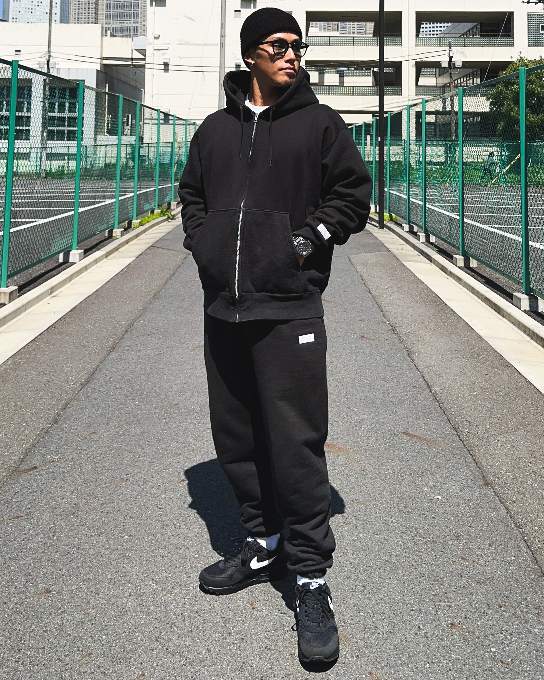 Box-Type2 One Point HW Sweat Zip Hoodie & Pants Setup - Black