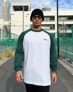 Basic One Point Raglan L/S Tee - White / Ivy Green