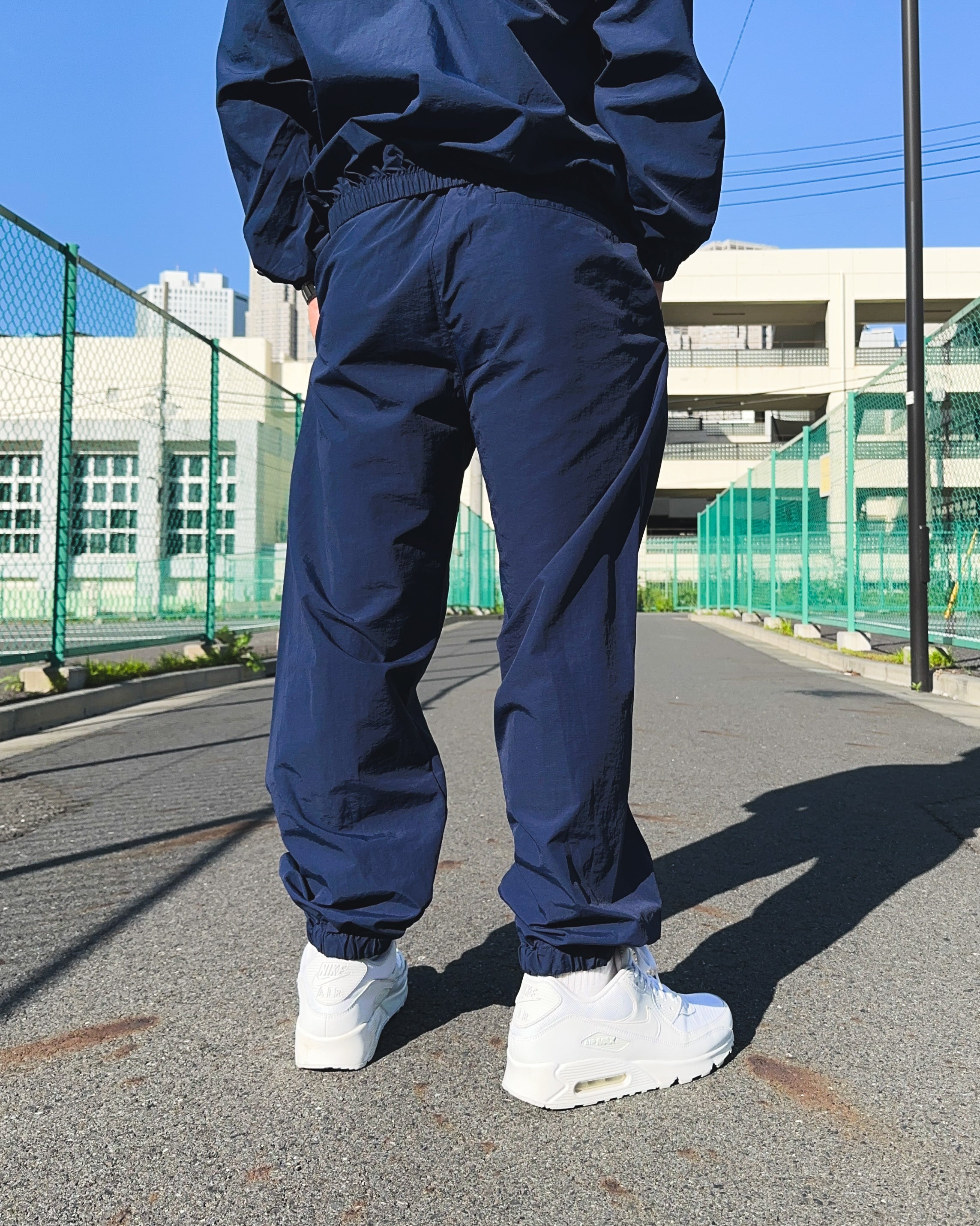 Basic One Point Nylon Track Pants - Navy
