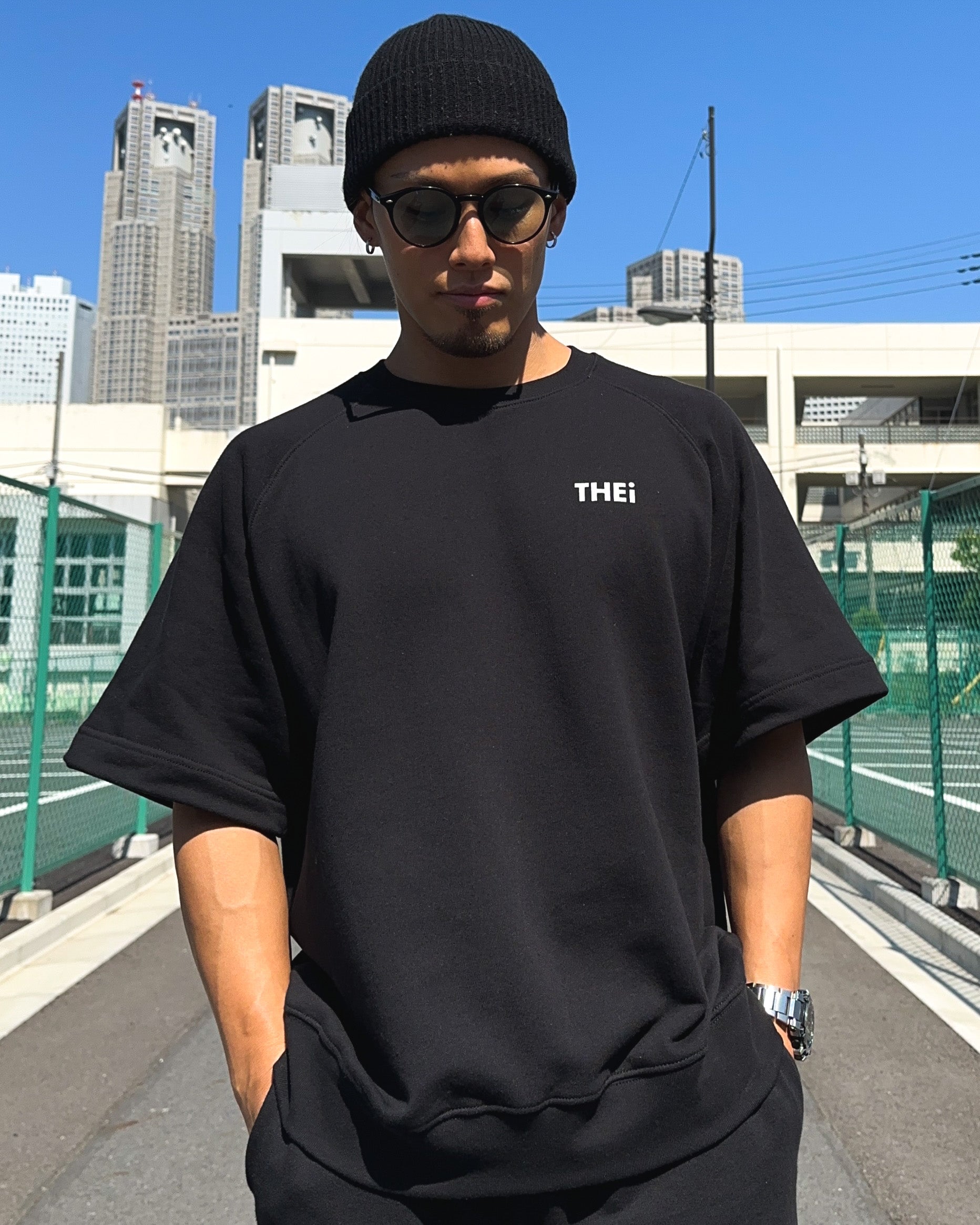 Basic One Point Relax Sweat Tee & Shorts Setup - Black