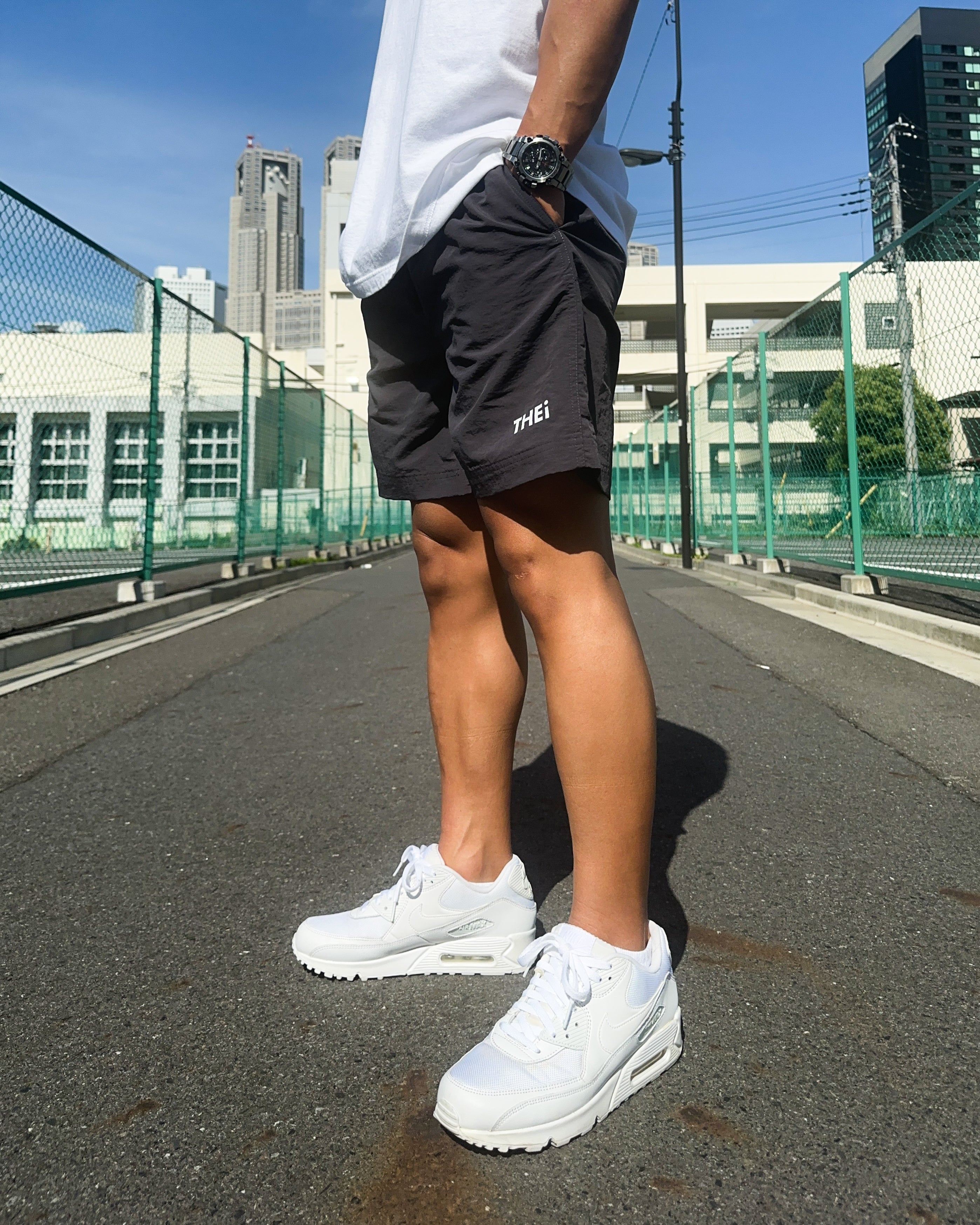 Basic One Point Nylon Easy Shorts - Charcoal Gray