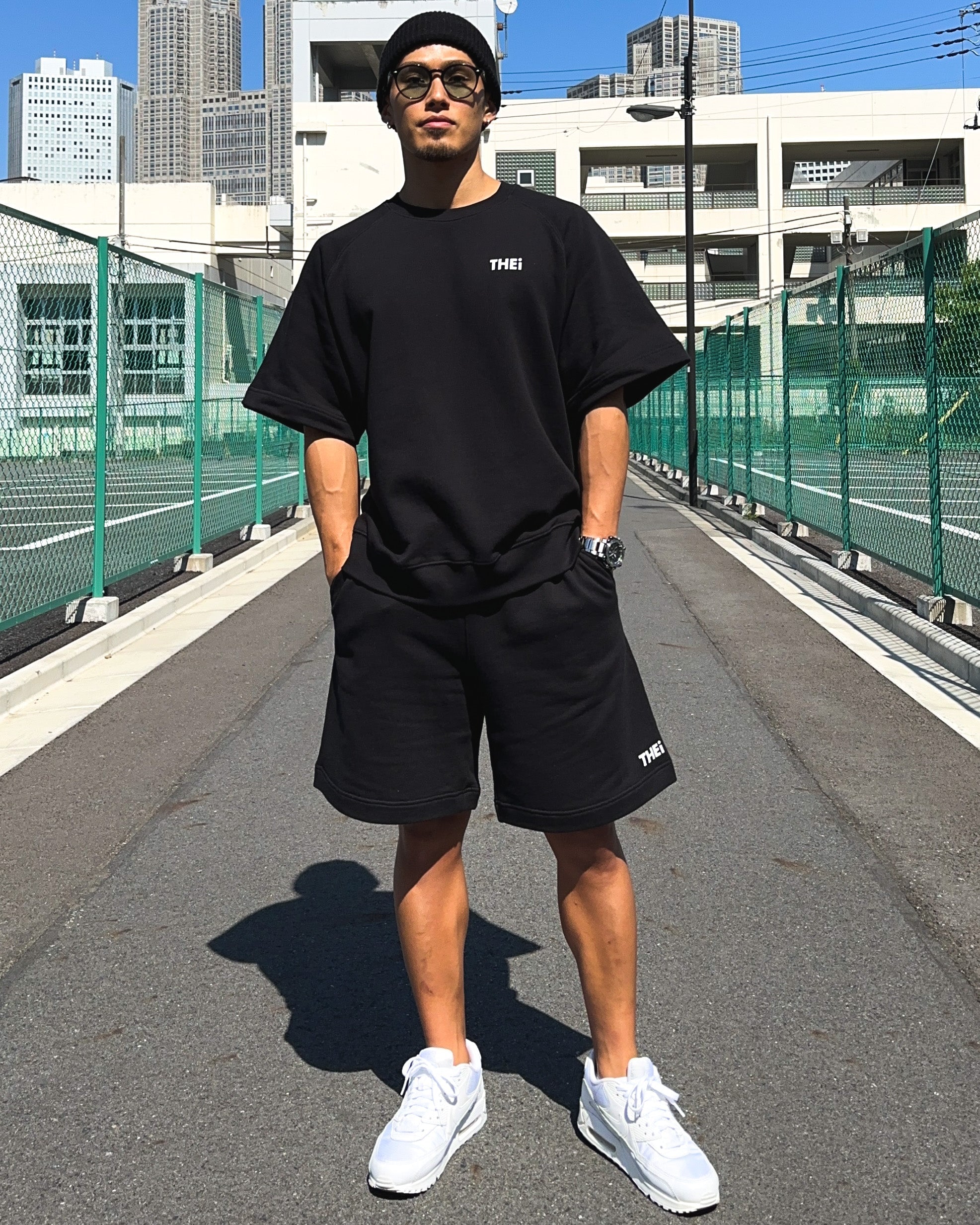 Basic One Point Relax Sweat Tee & Shorts Setup - Black