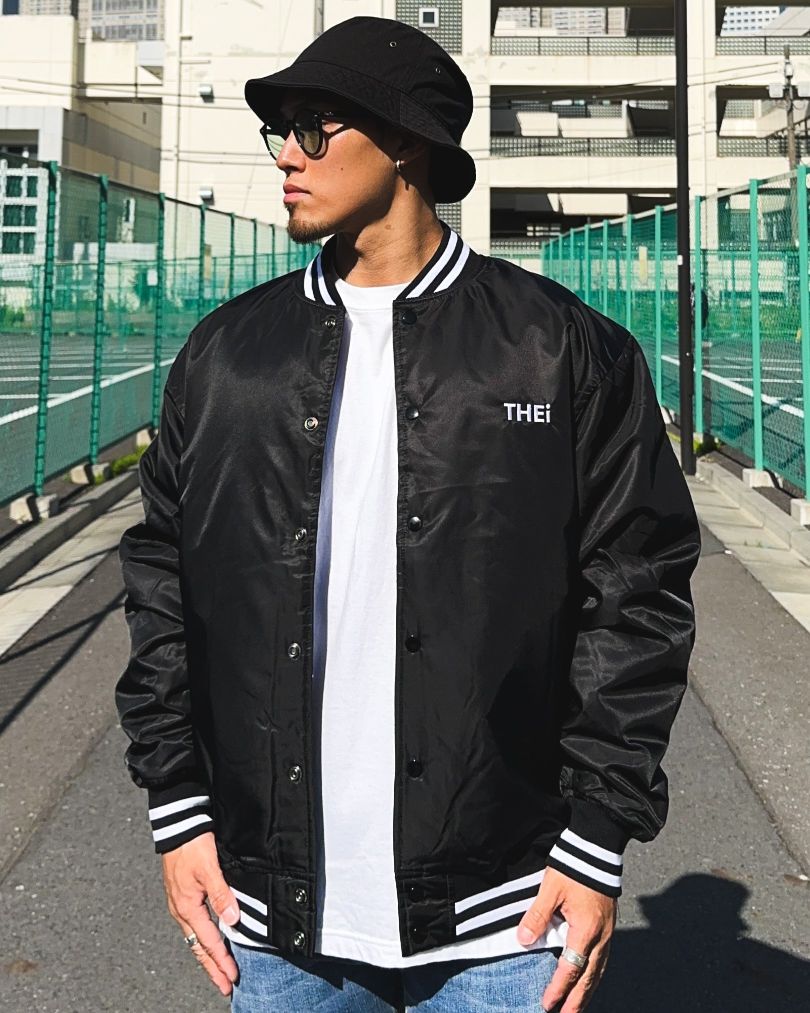 Basic One Point Nylon Stadium JKT - Black / White