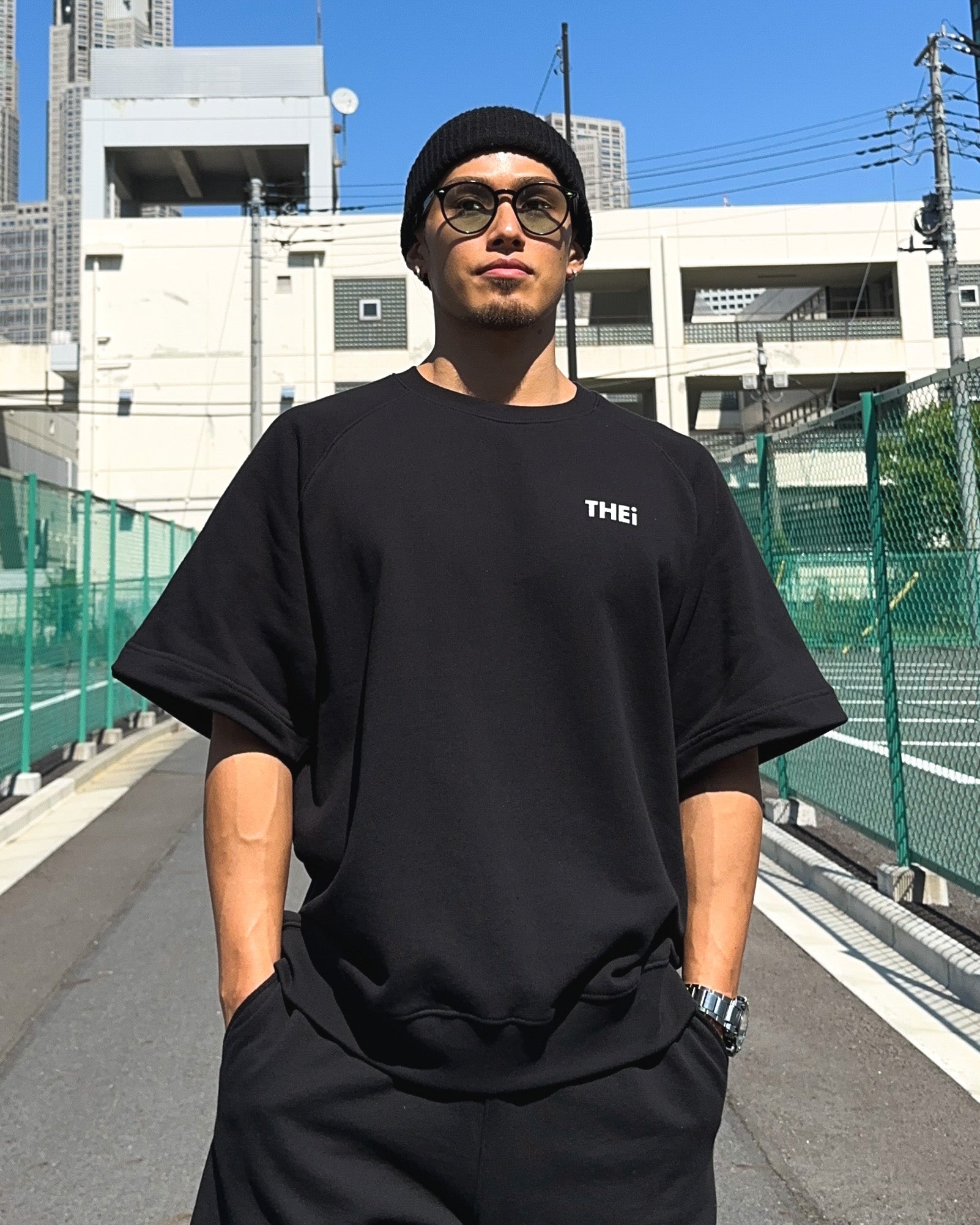 Basic One Point Relax Sweat Tee & Shorts Setup - Black
