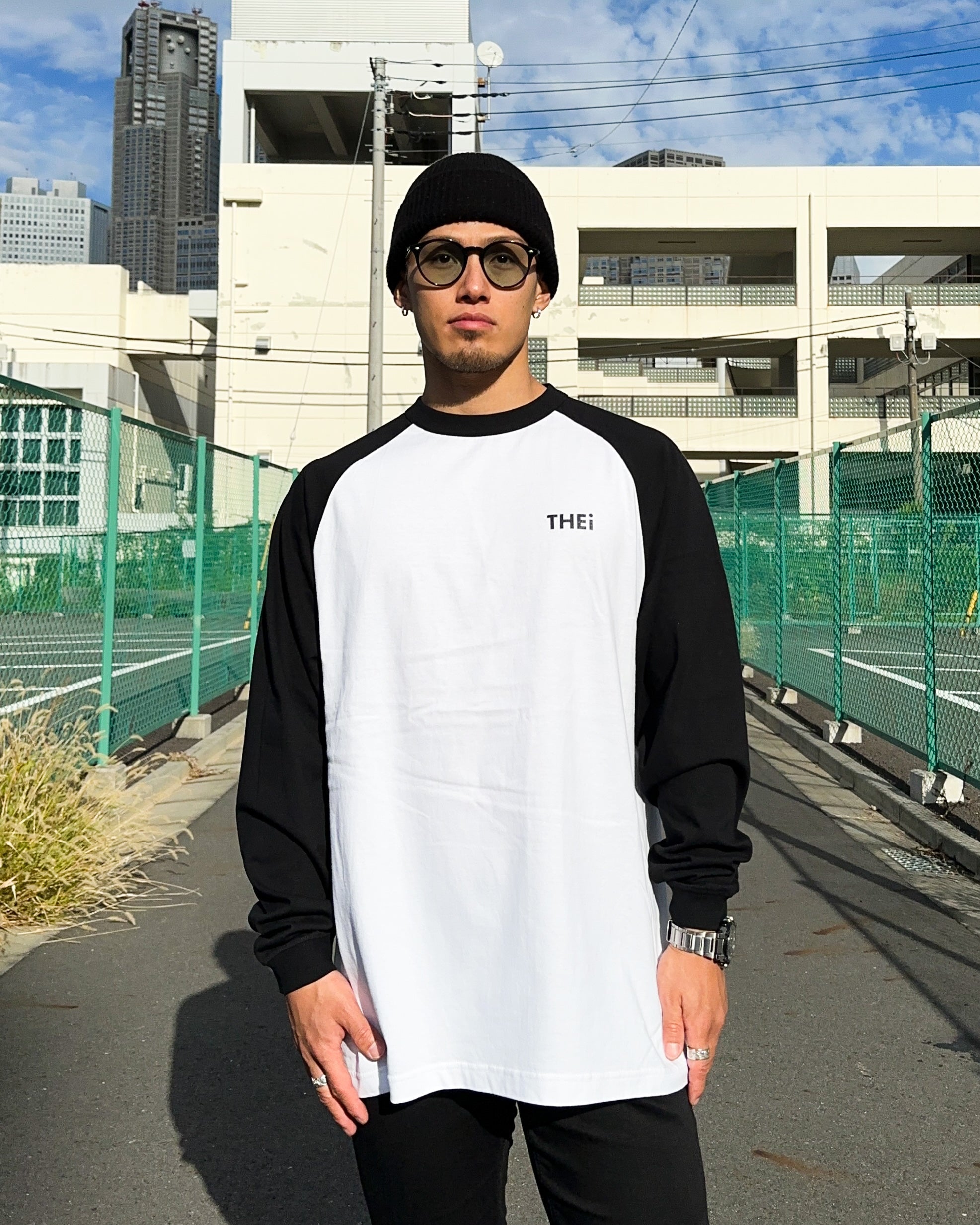 Basic One Point Raglan L/S Tee - White / Black