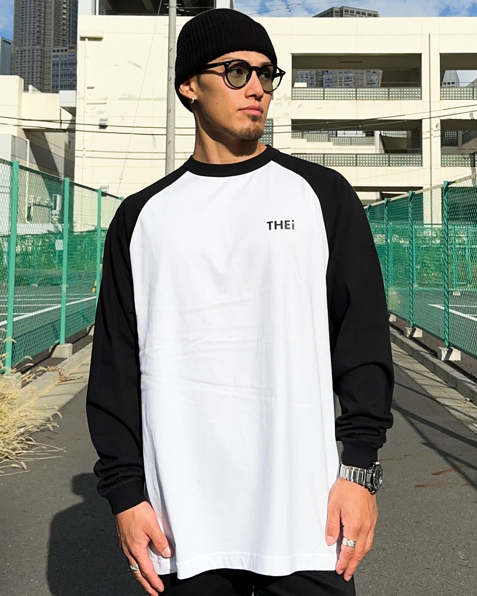 Basic One Point Raglan L/S Tee - White / Black