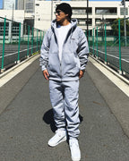 Basic One Point HW Sweat Zip Hoodie & Pants Setup - Gray