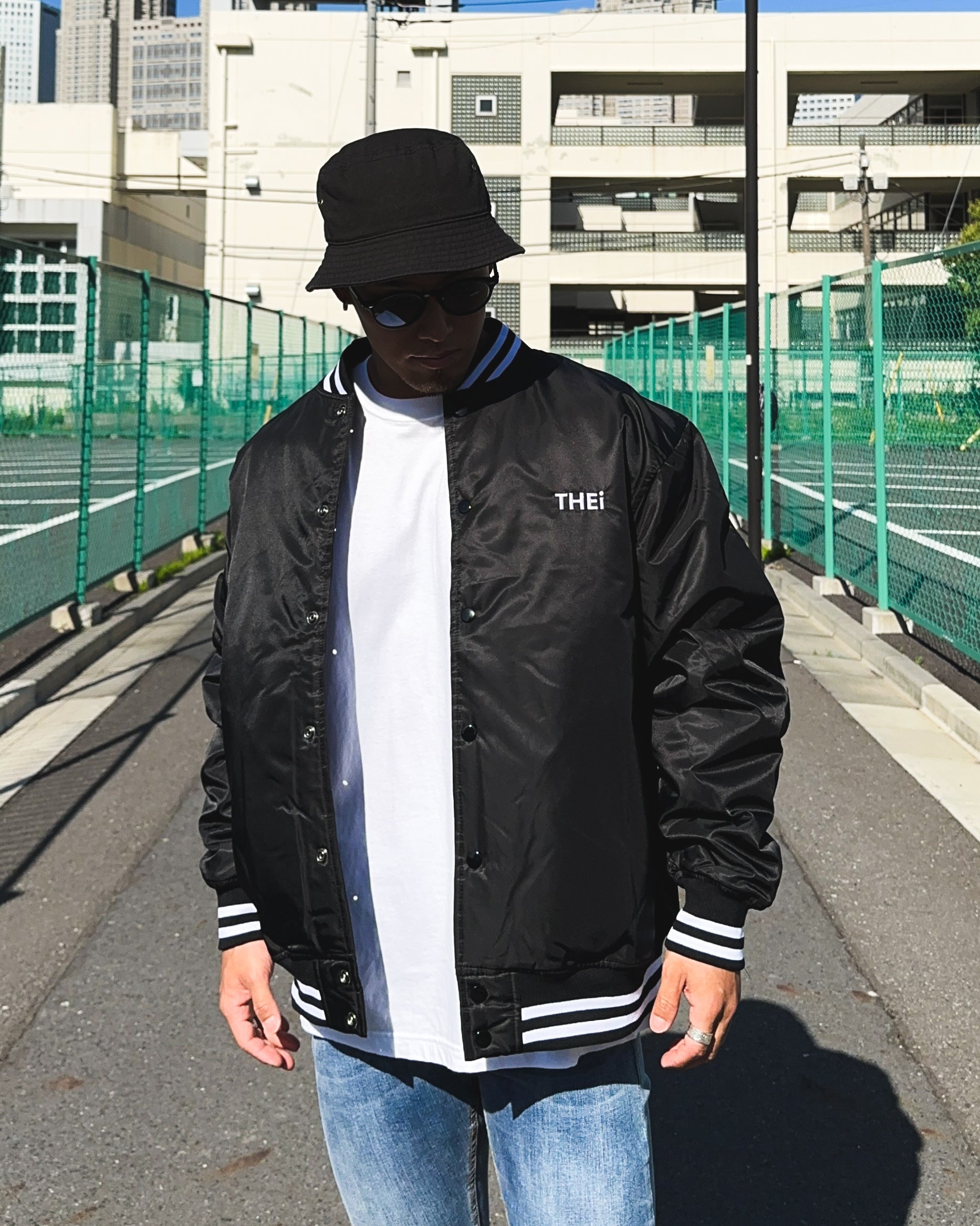 Basic One Point Nylon Stadium JKT - Black / White