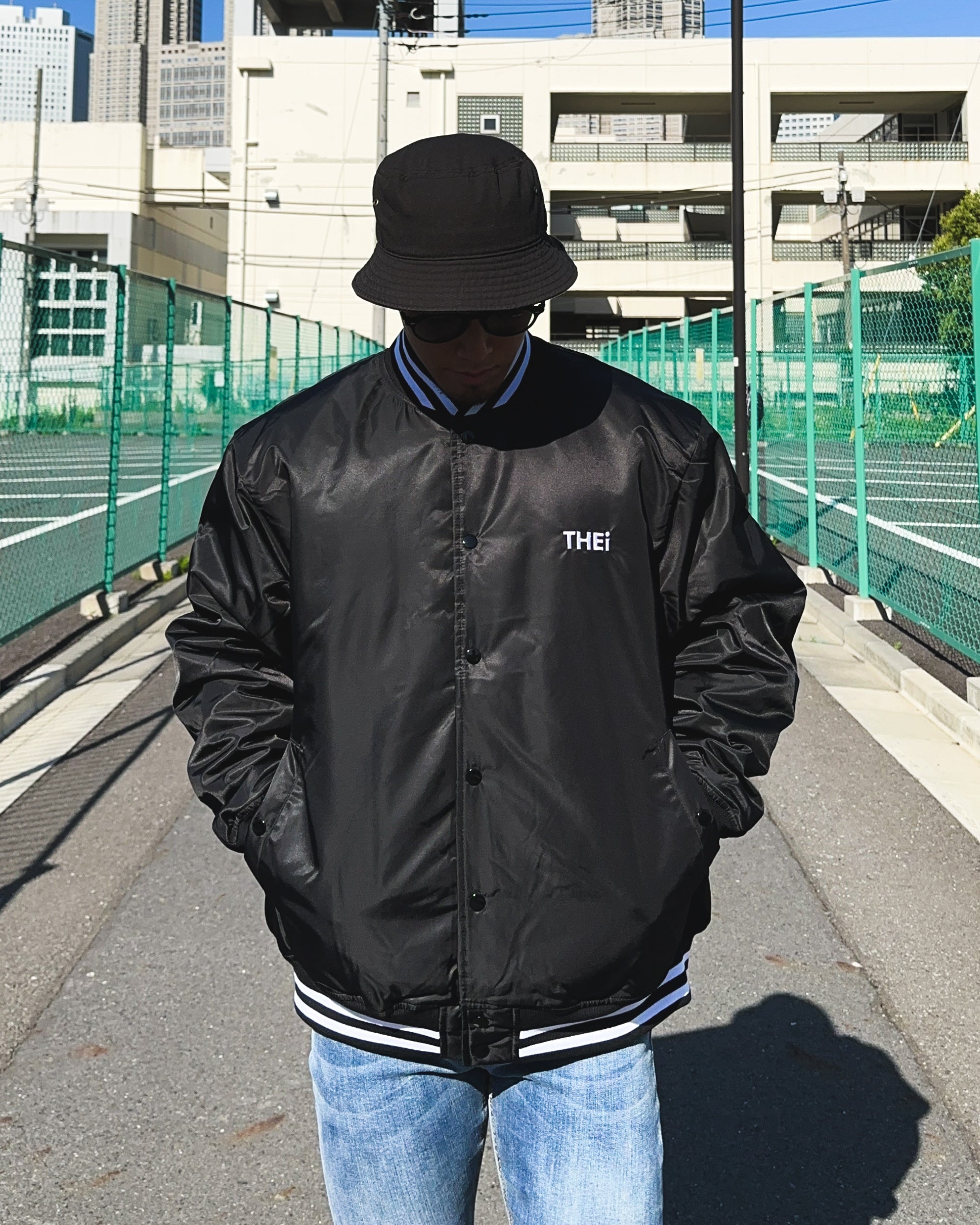 Basic One Point Nylon Stadium JKT - Black / White