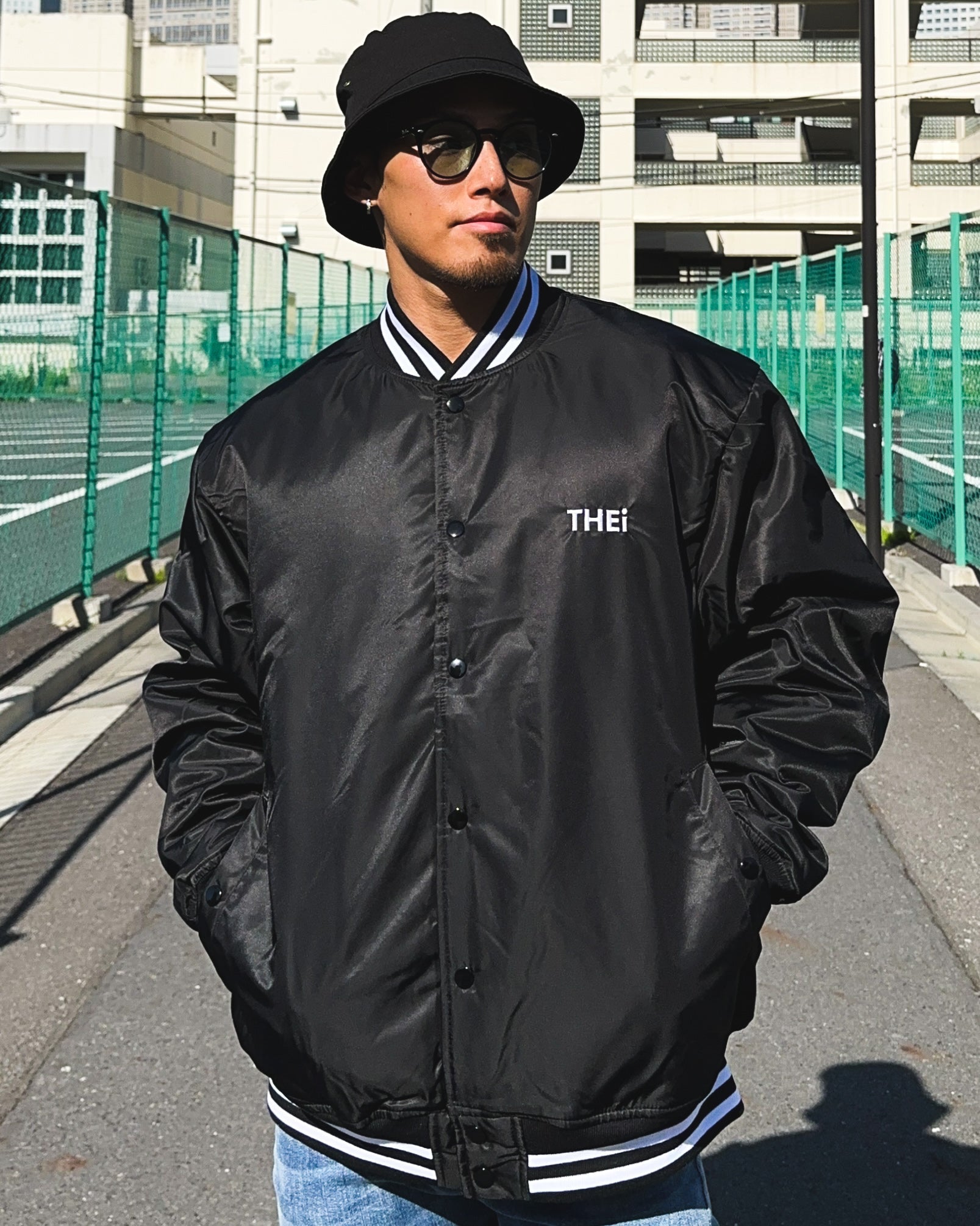 Basic One Point Nylon Stadium JKT - Black / White