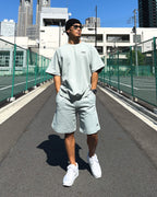 Basic One Point Relax Sweat Tee & Shorts Setup - Acid Green