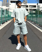 Basic One Point Relax Sweat Tee & Shorts Setup - Acid Green