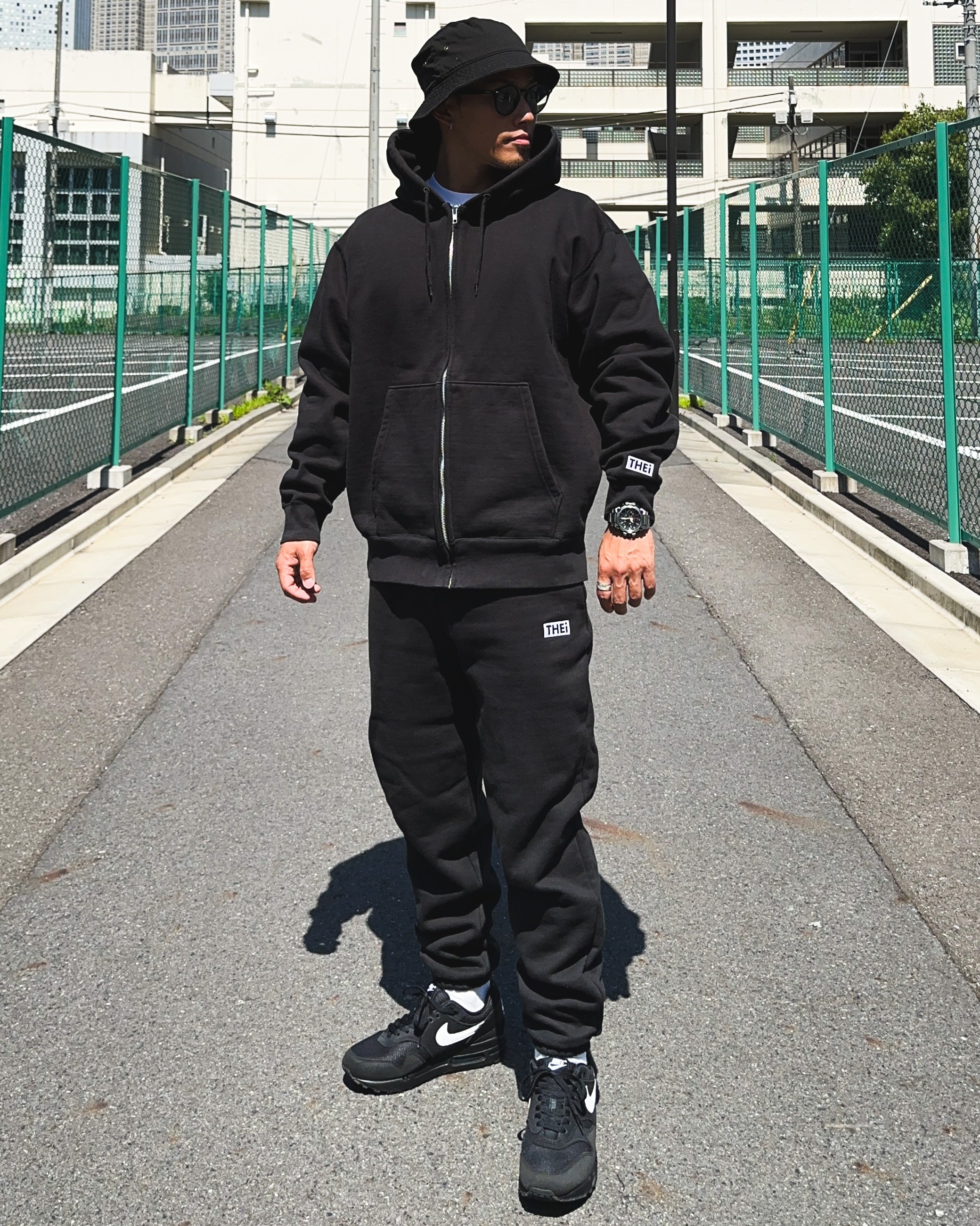 Box One Point HW Sweat Zip Hoodie & Pants Setup - Black