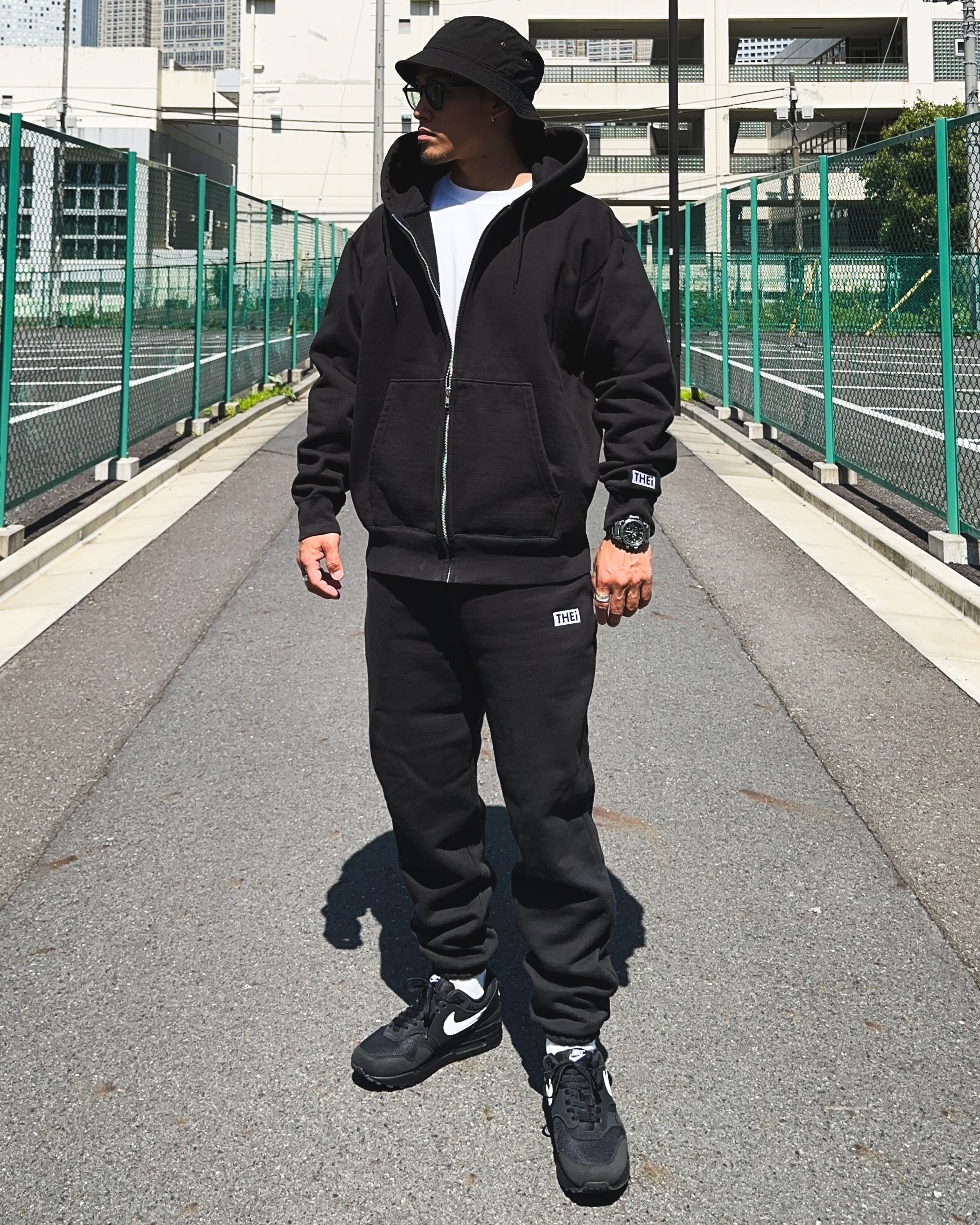 Box One Point HW Sweat Zip Hoodie & Pants Setup - Black