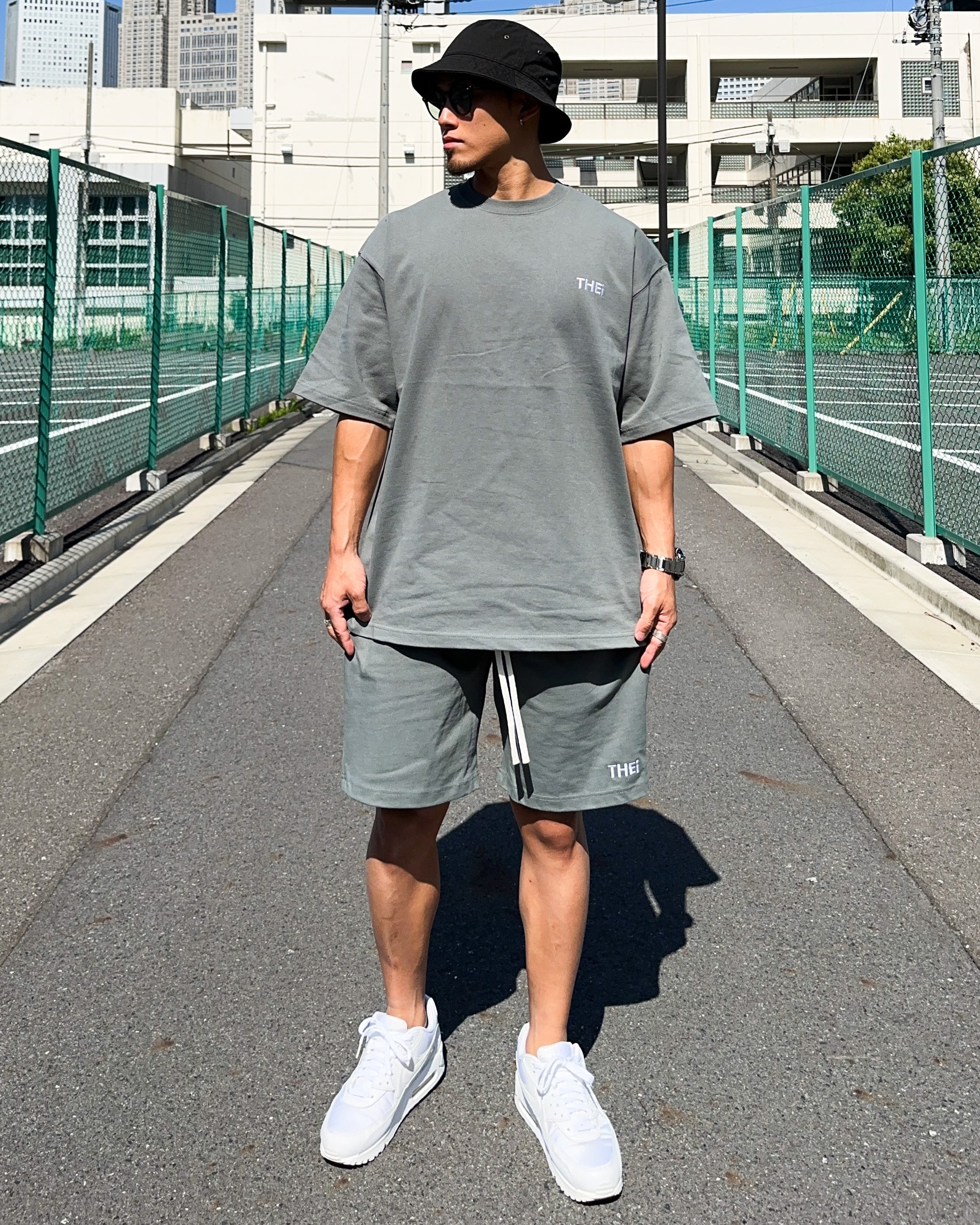 Basic One Point HW Tee & Shorts Setup - Stone Green