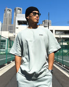 Basic One Point Relax Sweat Tee & Shorts Setup - Acid Green