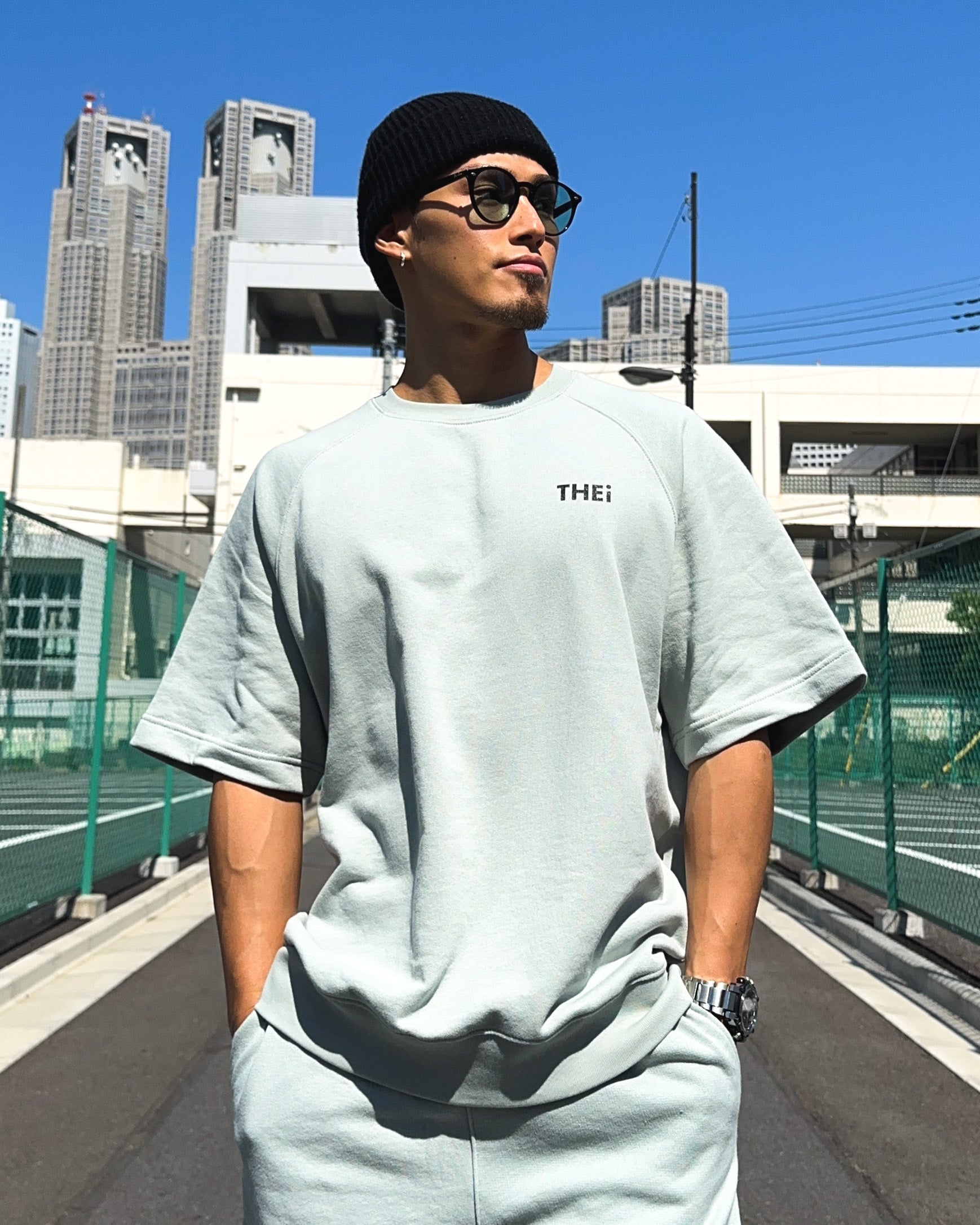 Basic One Point Relax Sweat Tee & Shorts Setup - Acid Green