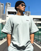 Basic One Point Relax Sweat Tee & Shorts Setup - Acid Green