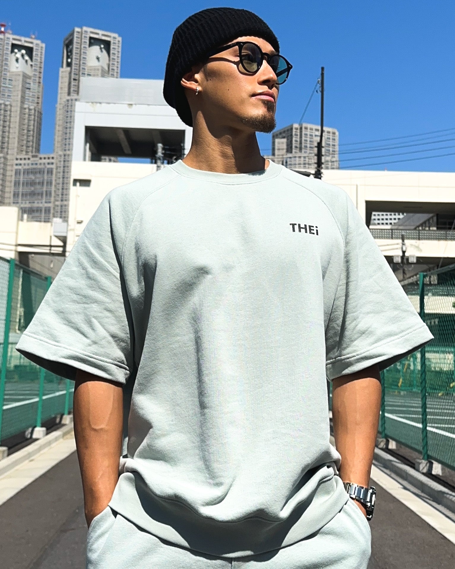 Basic One Point Relax Sweat Tee & Shorts Setup - Acid Green