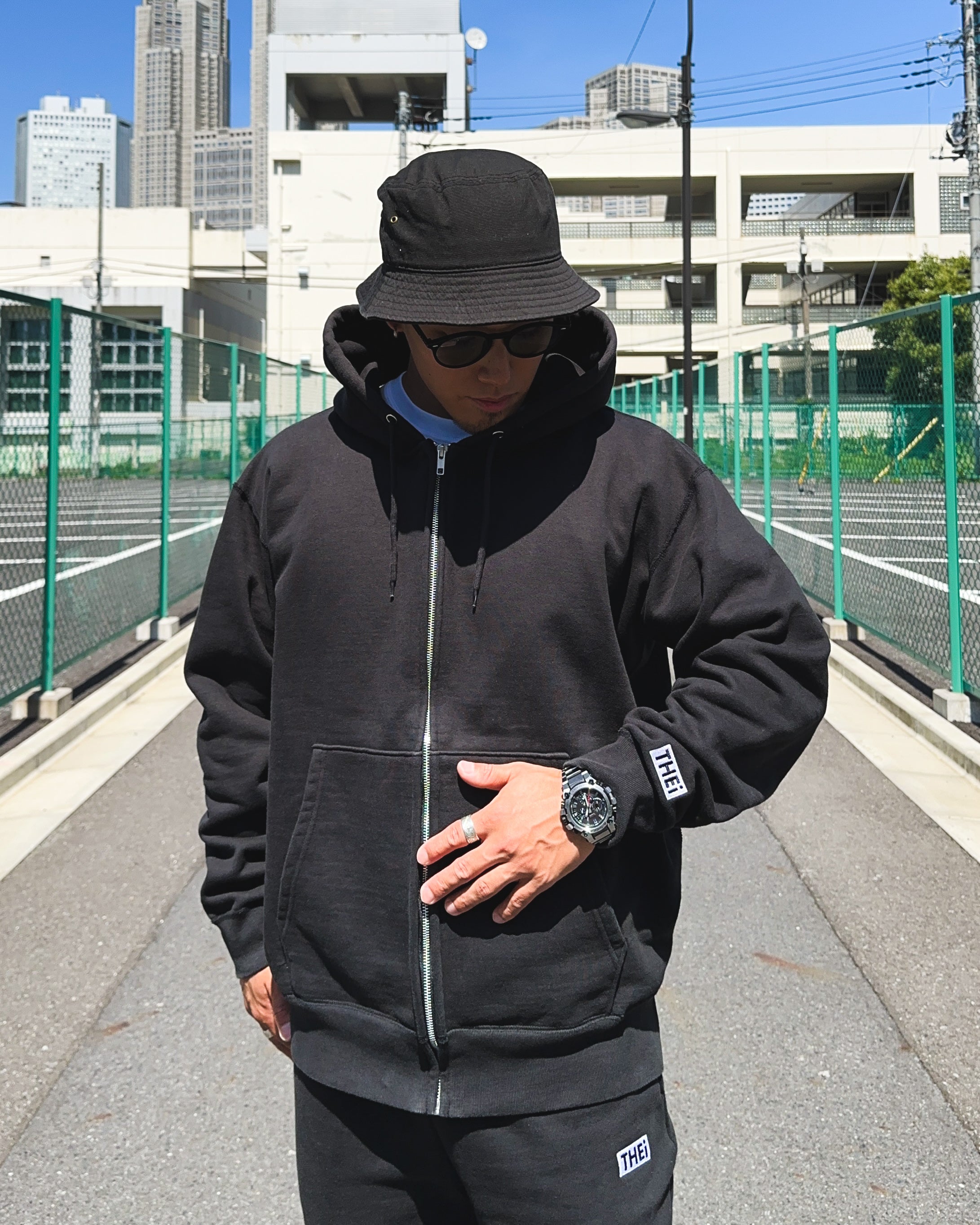 Box One Point HW Sweat Zip Hoodie & Pants Setup - Black