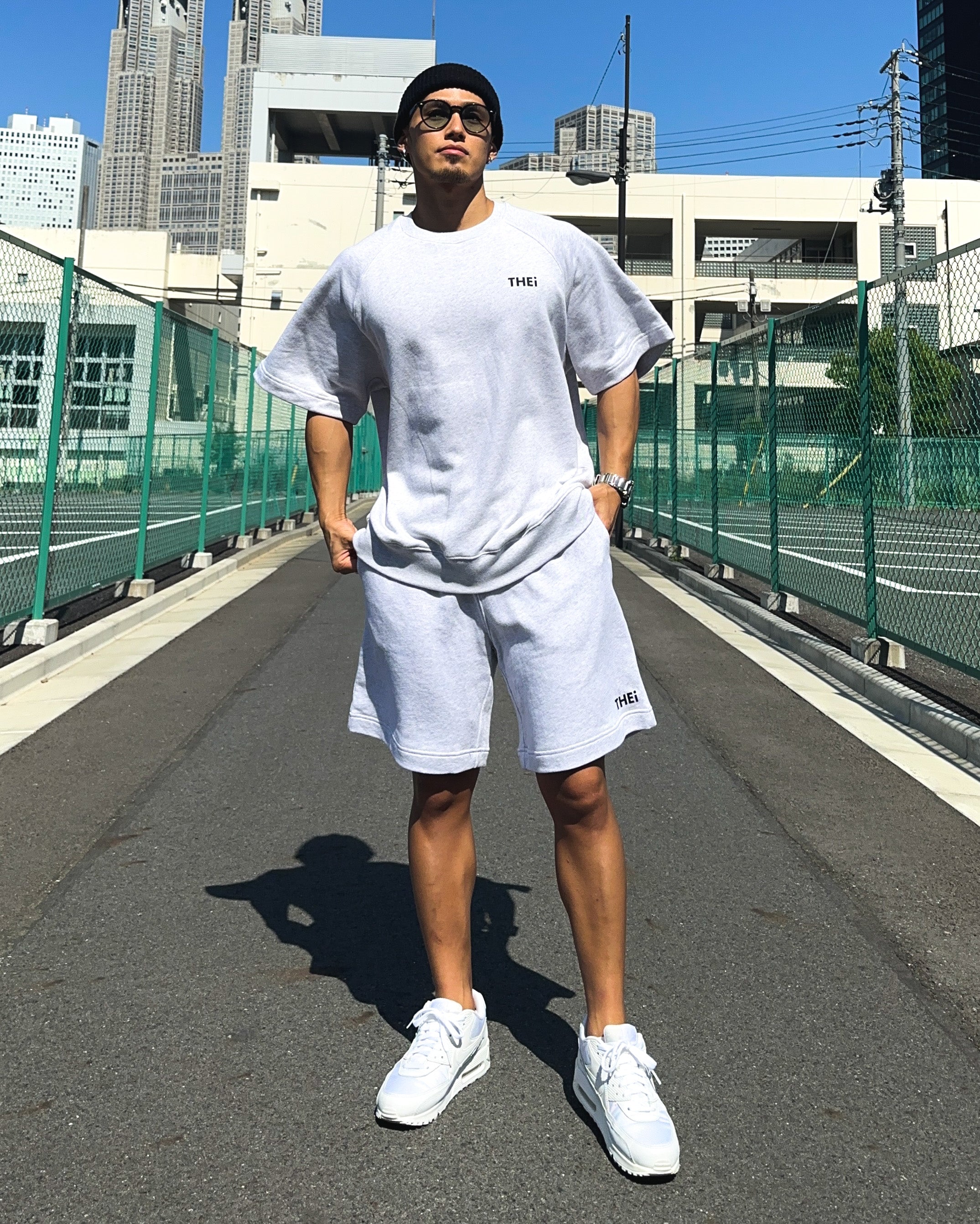 Basic One Point Relax Sweat Tee & Shorts Setup - Gray