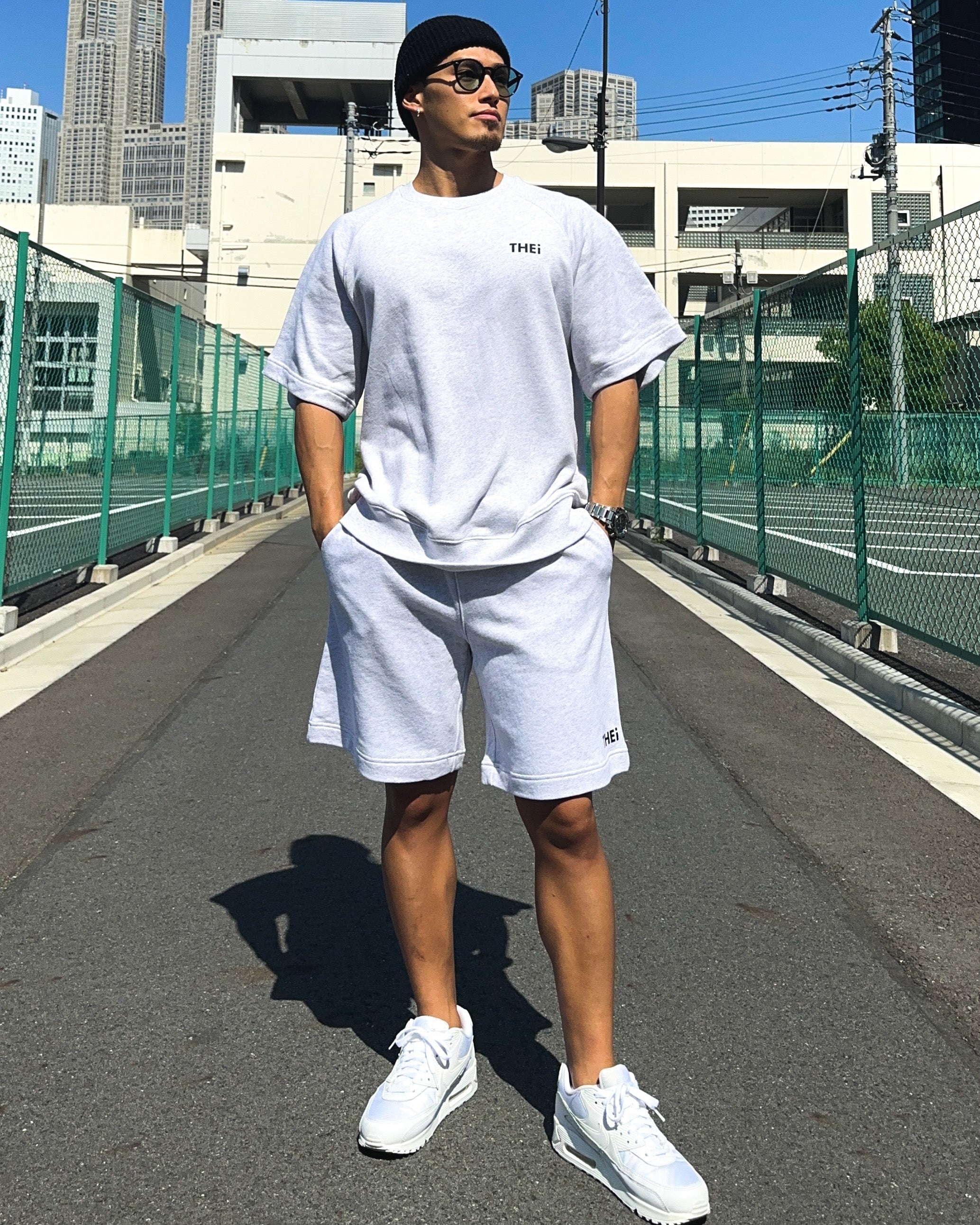 Basic One Point Relax Sweat Tee & Shorts Setup - Gray