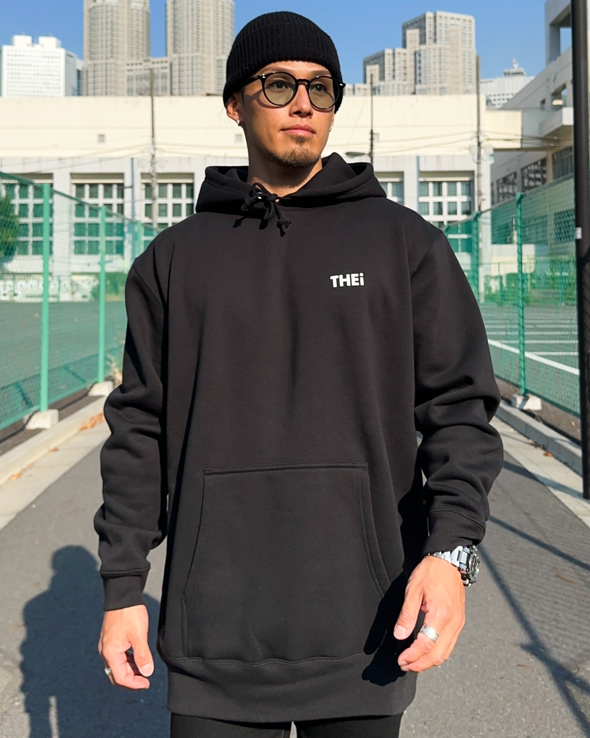 Basic One Point Sweat Hoodie - Black