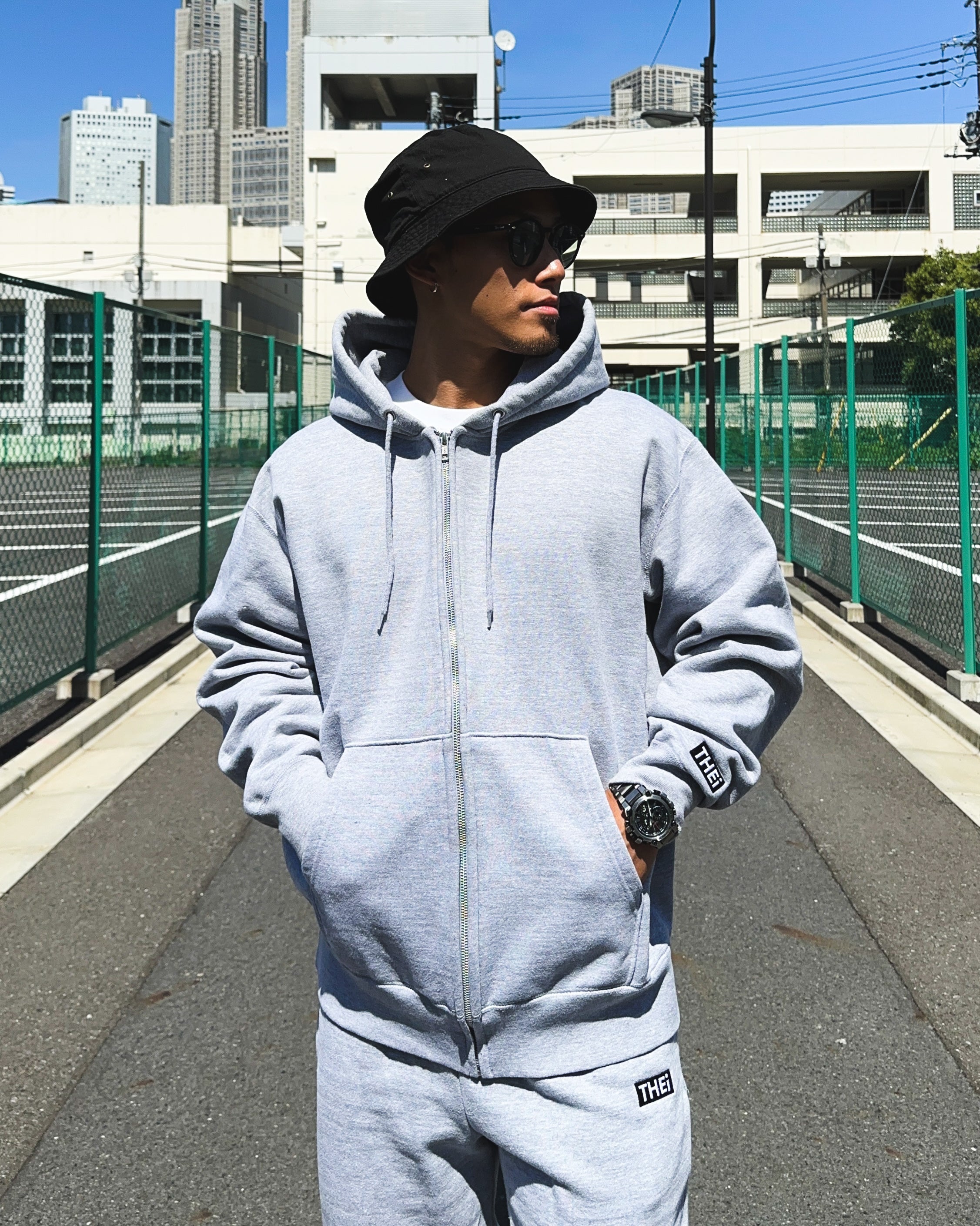 Box One Point HW Sweat Zip Hoodie - Gray