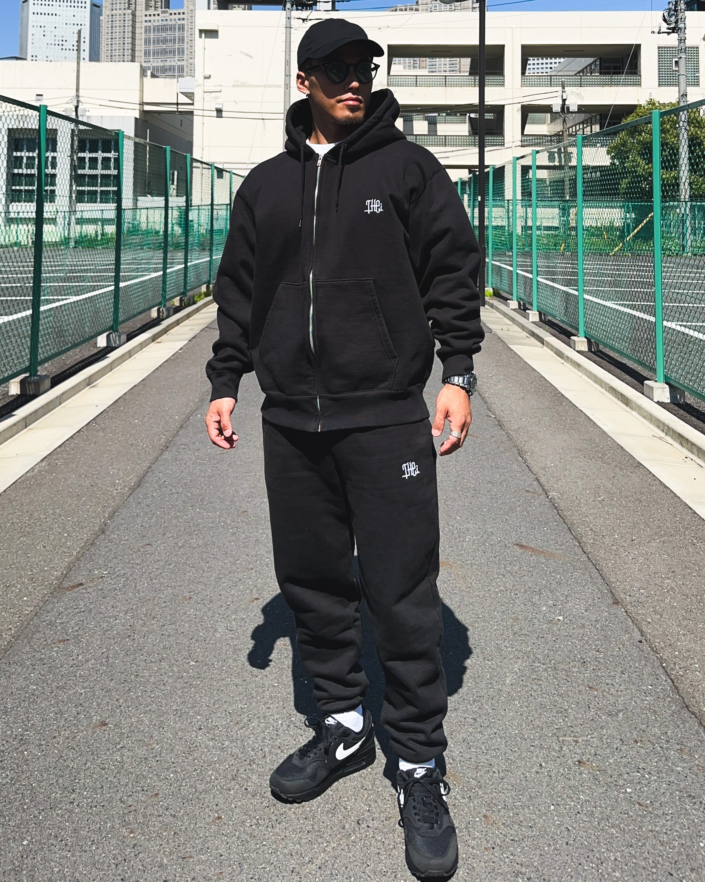 Arabic One Point HW Sweat Zip Hoodie & Pants Setup - Black