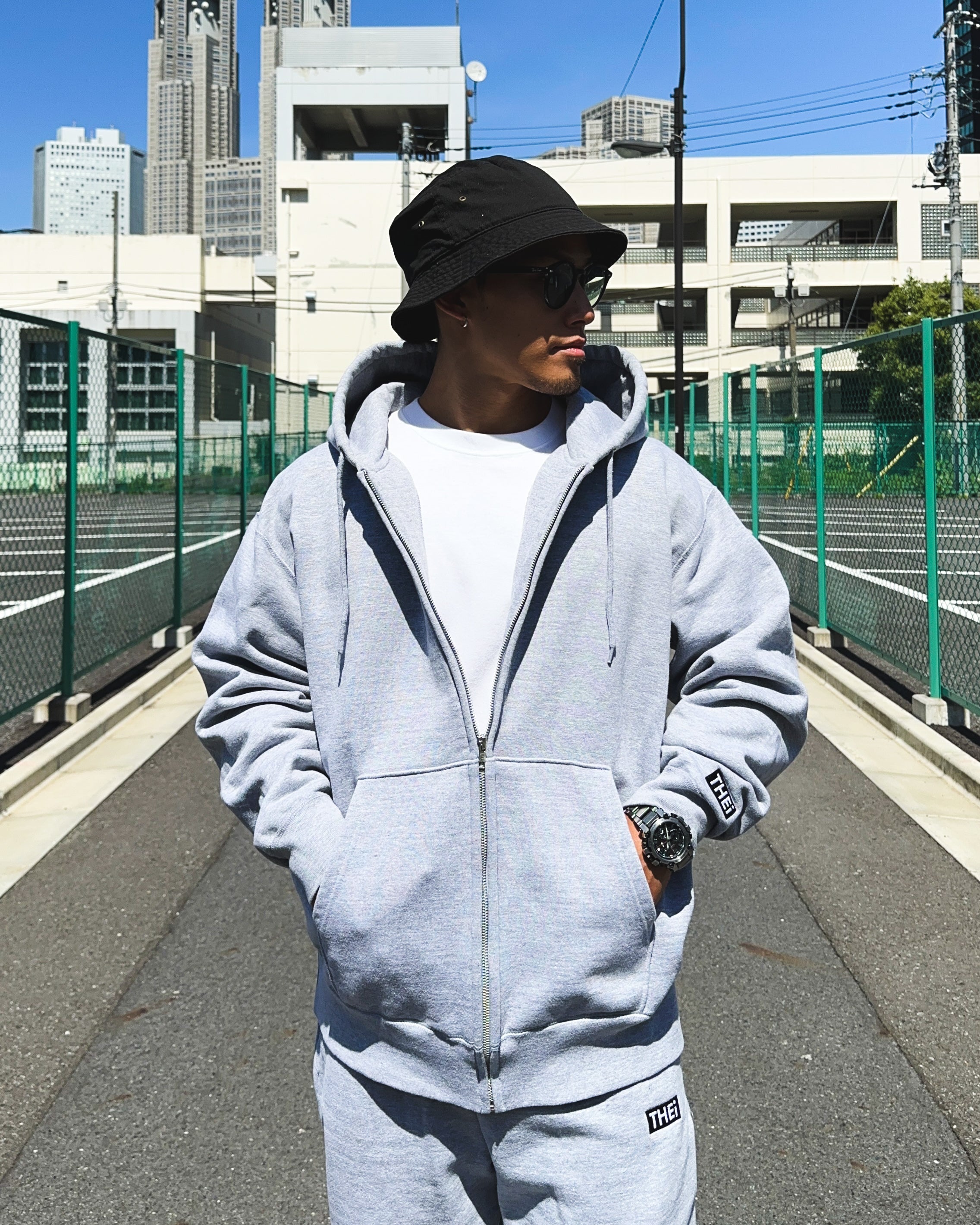 Box One Point HW Sweat Zip Hoodie & Pants Setup - Gray