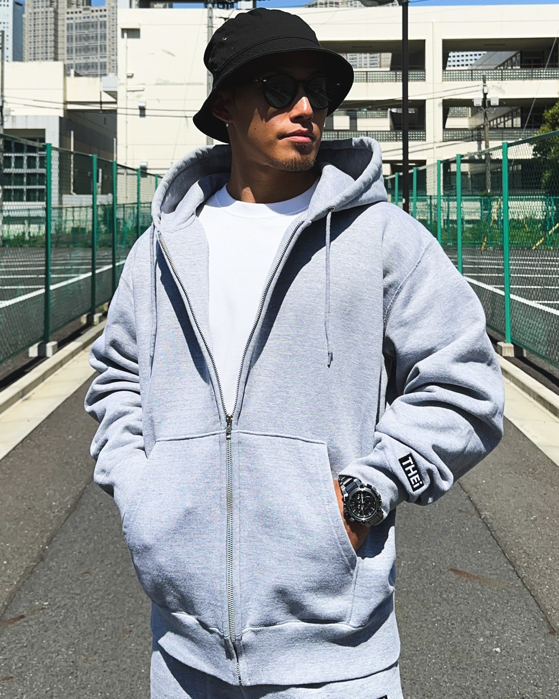 Box One Point HW Sweat Zip Hoodie - Gray