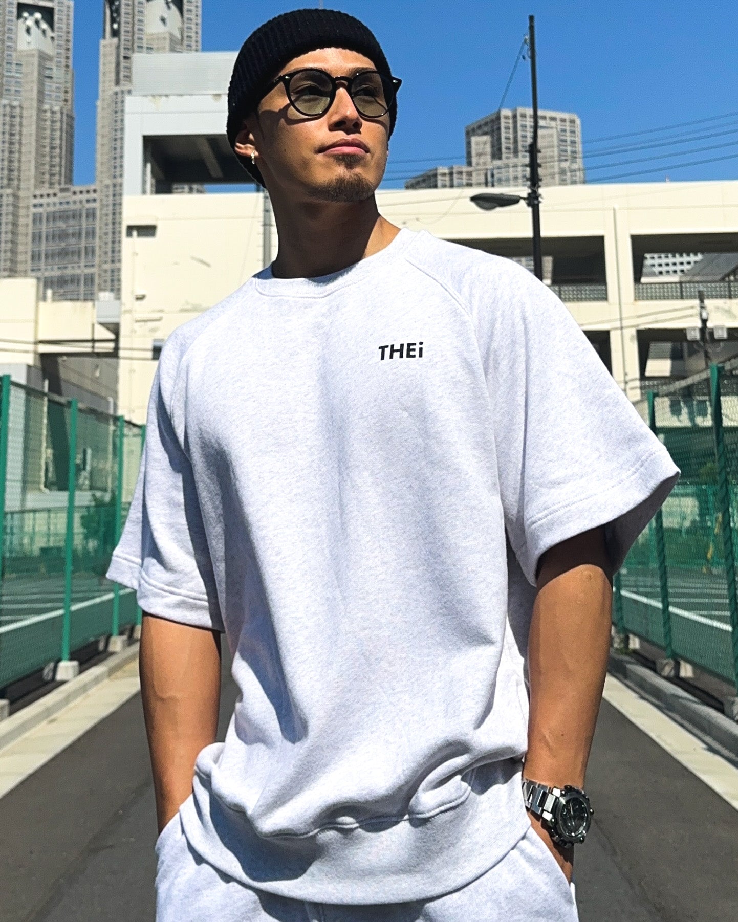 Basic One Point Relax Sweat Tee & Shorts Setup - Gray