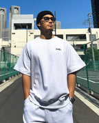 Basic One Point Relax Sweat Tee & Shorts Setup - Gray