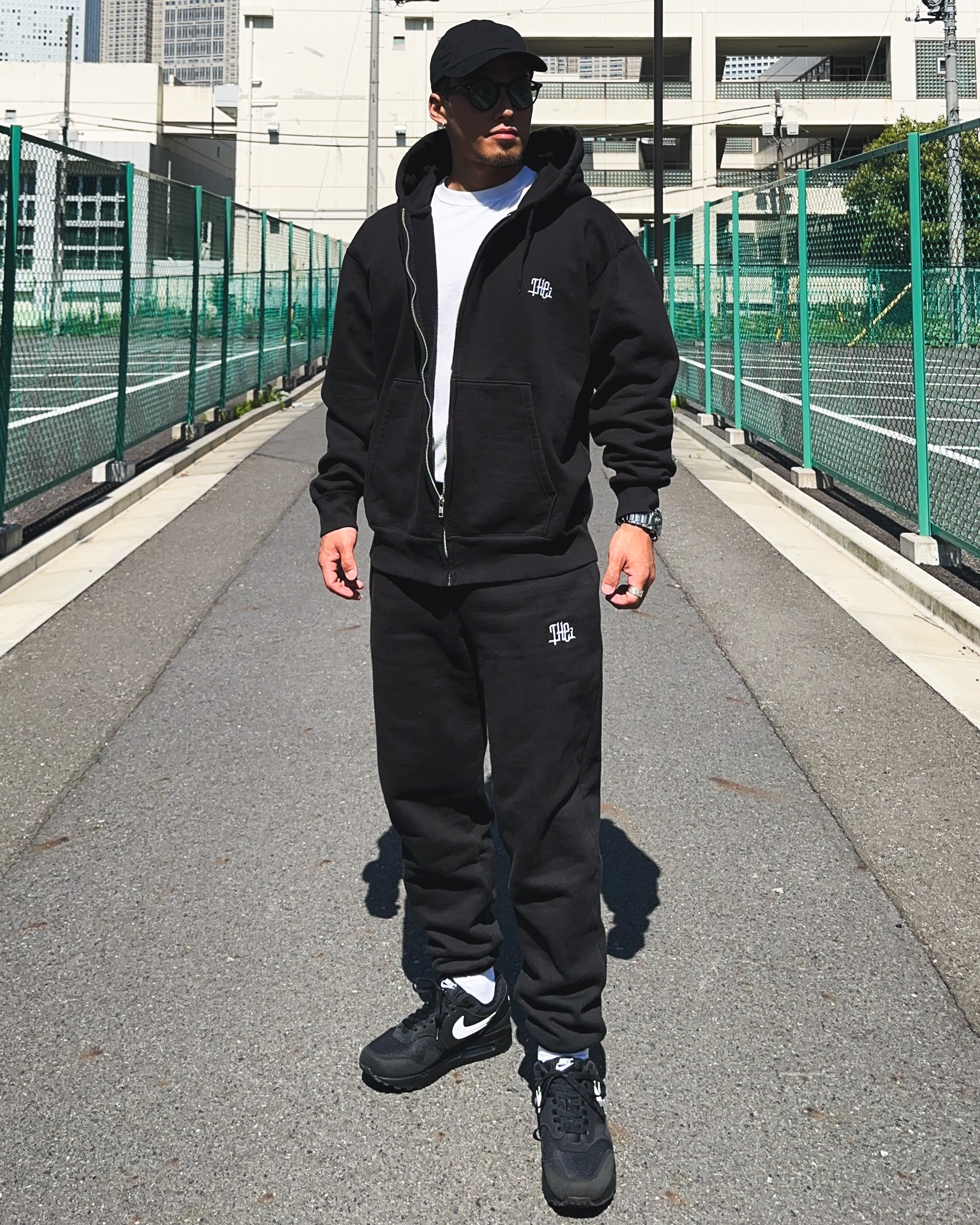 Arabic One Point HW Sweat Zip Hoodie & Pants Setup - Black