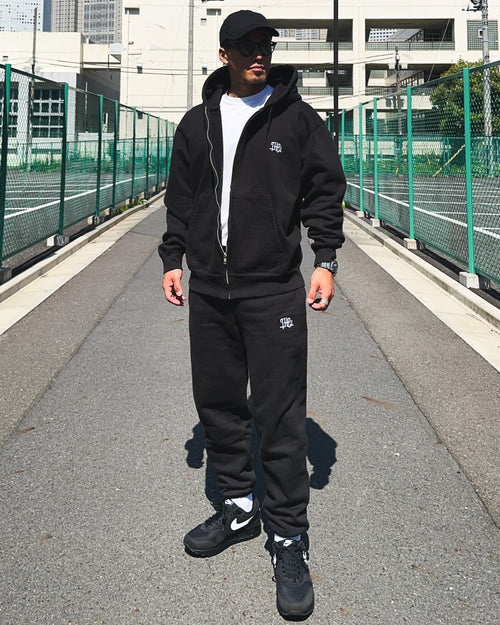 Arabic One Point HW Sweat Zip Hoodie & Pants Setup - Black
