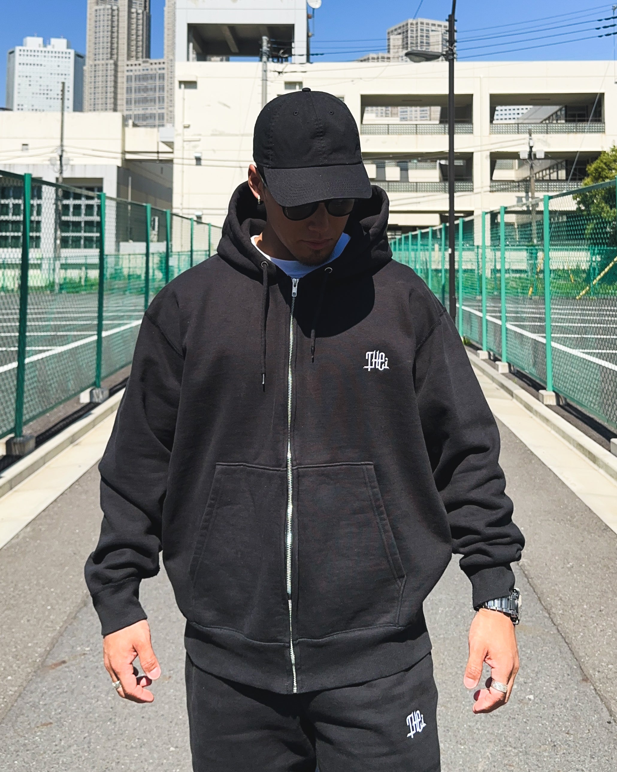 Arabic One Point HW Sweat Zip Hoodie & Pants Setup - Black