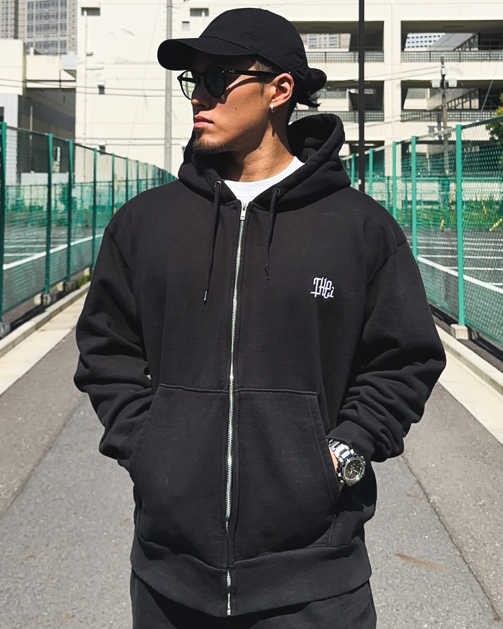 Arabic One Point HW Sweat Zip Hoodie & Pants Setup - Black