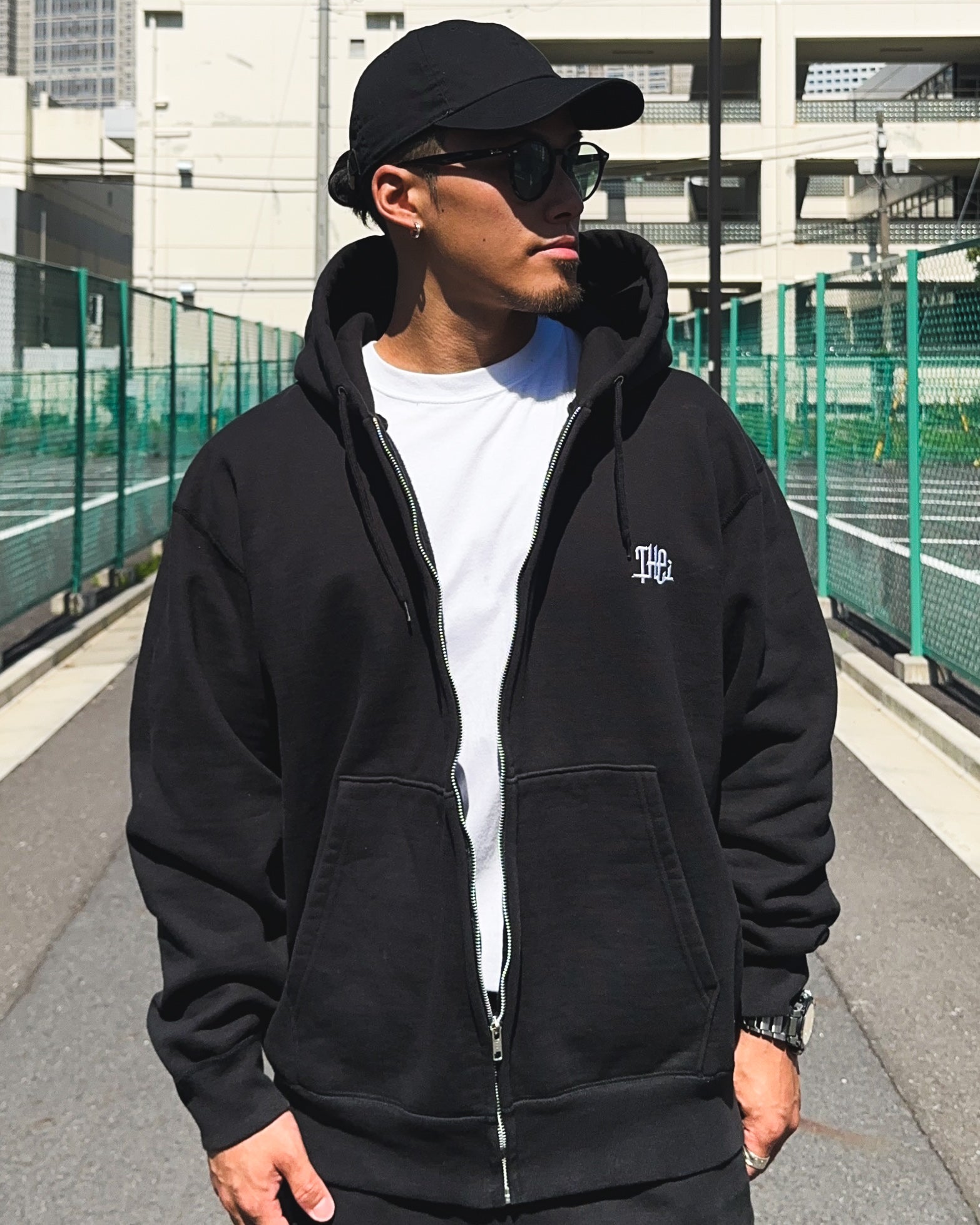 Arabic One Point HW Sweat Zip Hoodie & Pants Setup - Black