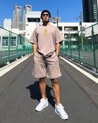 Smiley Relax Sweat Tee & Shorts Setup - Smokey Beige