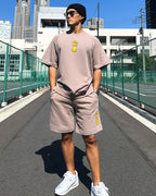 Smiley Relax Sweat Tee & Shorts Setup - Smokey Beige