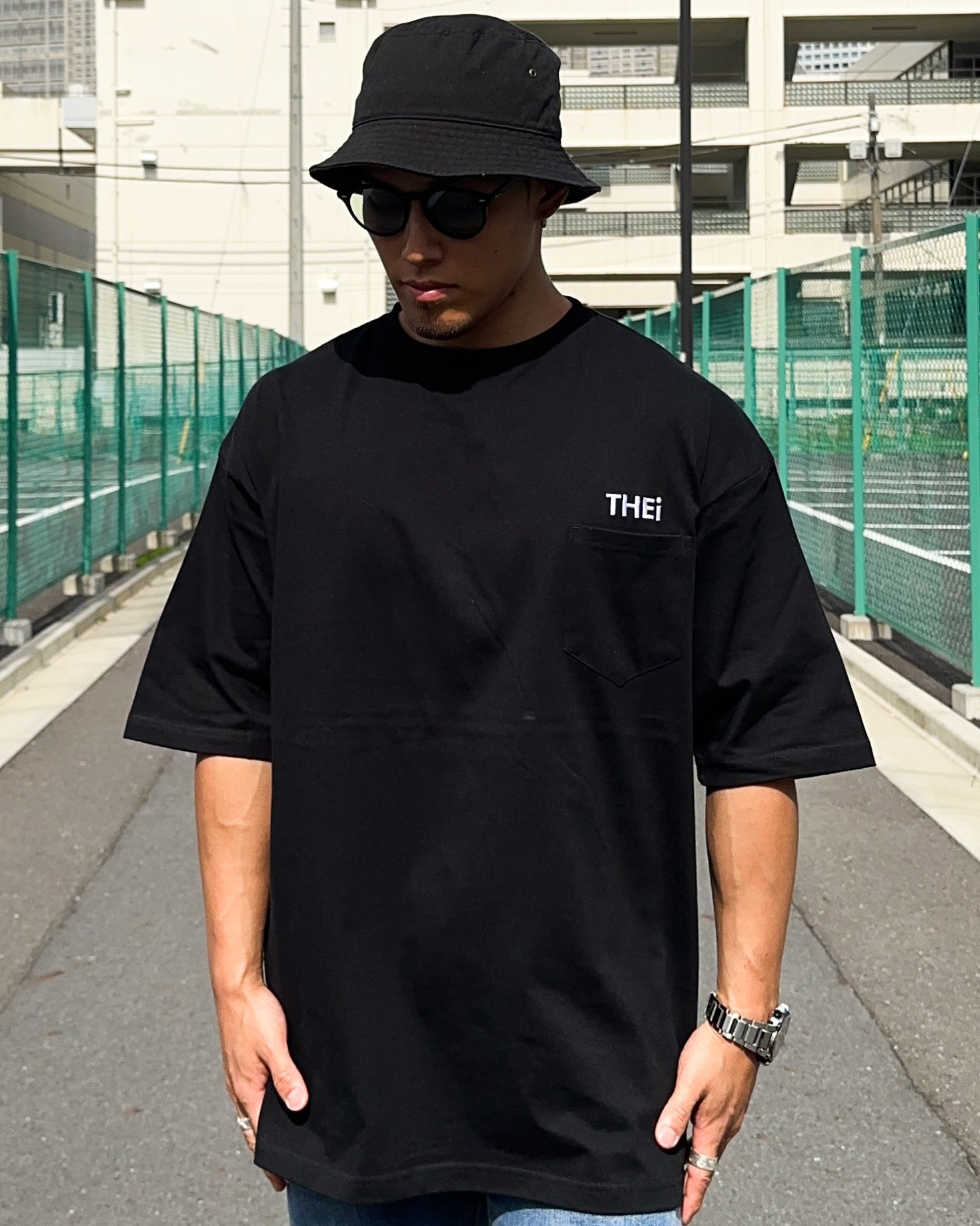 Basic One Point Big Pocket Tee - Black