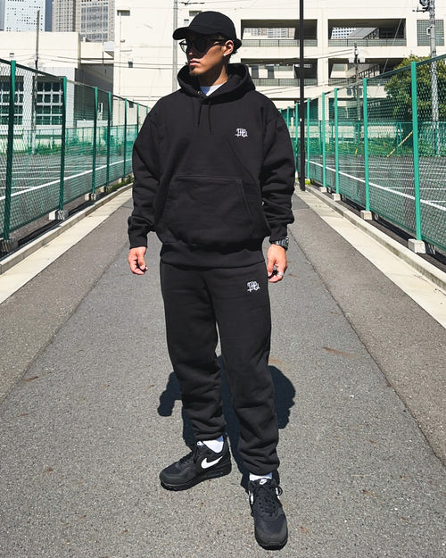 Arabic One Point HW Sweat Hoodie & Pants Setup - Black